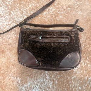 Patricia Nash Paullo Crossbody Shoulder Bag Brown Sherpa Leather Sheepskin!